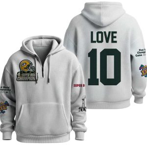 Love 10 Packers 4X SBowl Champions Quarter Zip Waffle Hoodie