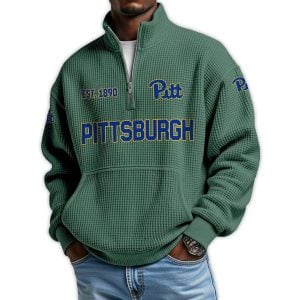 Pittsburgh Football Est 1890 Waffle Stand Collar Half Zip Sweatshirt2