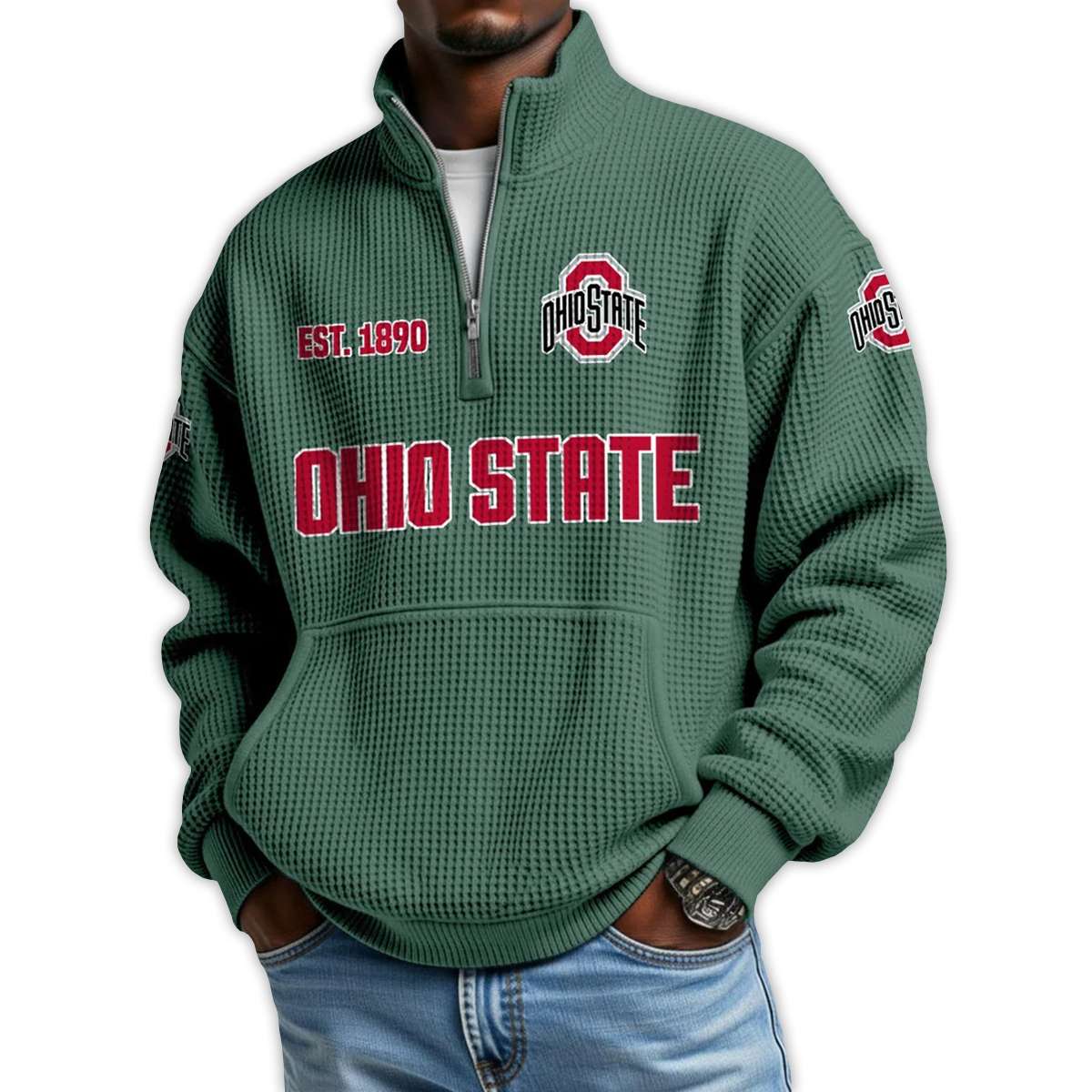Ohio State Football Est 1890 Waffle Stand Collar Half Zip Sweatshirt Ohio State Football Est 1890 Waffle Stand Collar Half Zip Sweatshirt