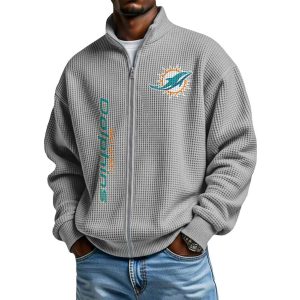 Dolphins Football Waffle Zip Up Sweatshirt4