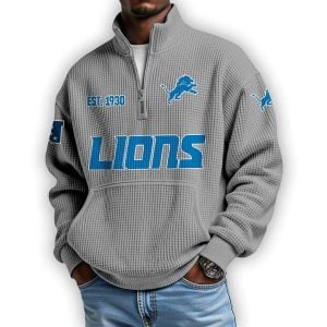 Lions Est 1930 Waffle Stand Collar Half Zip Sweatshirt 2 Lions Est 1930 Waffle Stand Collar Half Zip Sweatshirt2