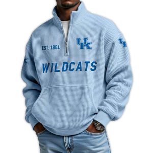 Wildcats Football Est 1881 Waffle Stand Collar Half Zip Sweatshirt