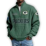 Packers Est 1919 Waffle Stand Collar Half Zip Sweatshirt