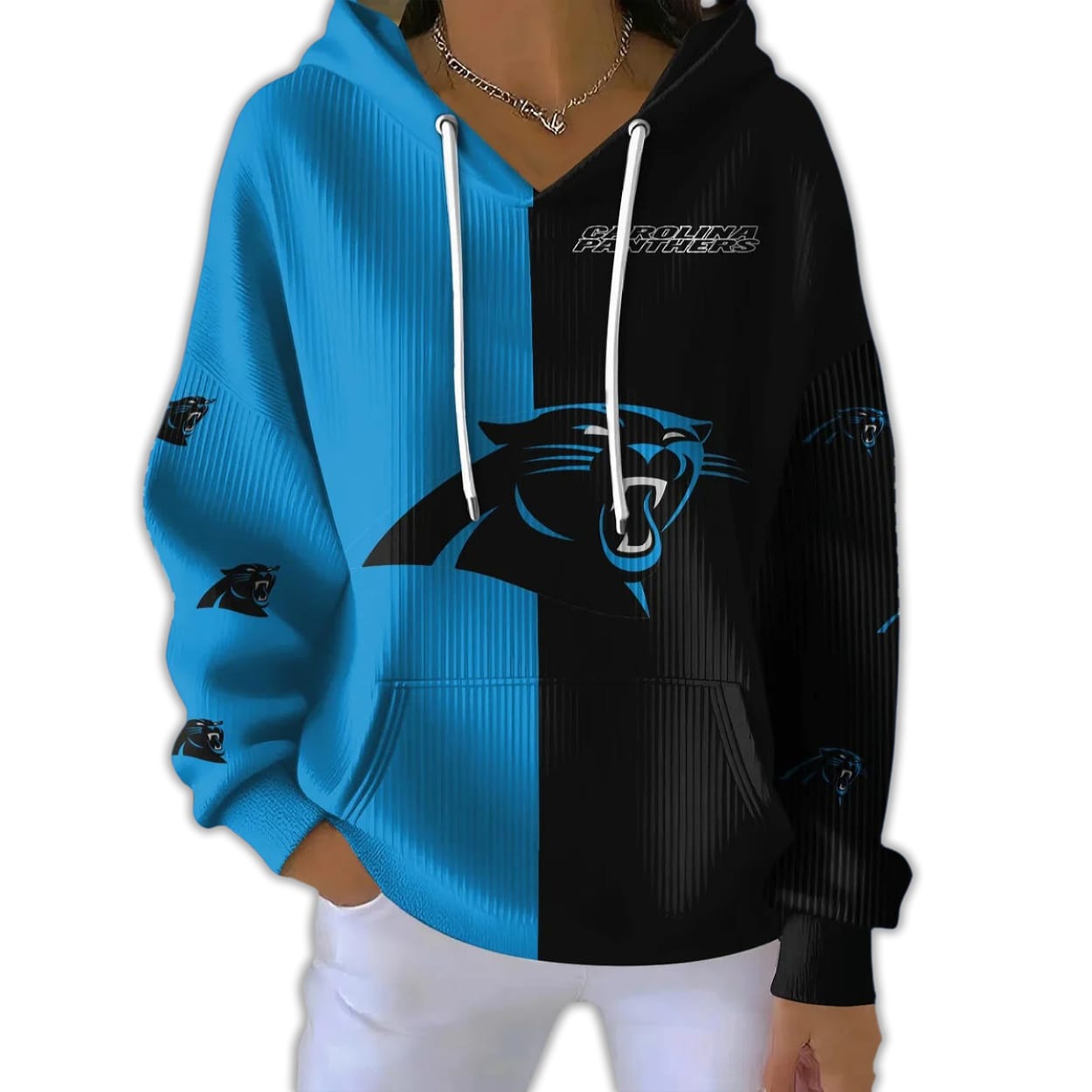 Panthers Football Split Ribbed Hooded Sweater Panthers Football Split Ribbed Hooded Sweater