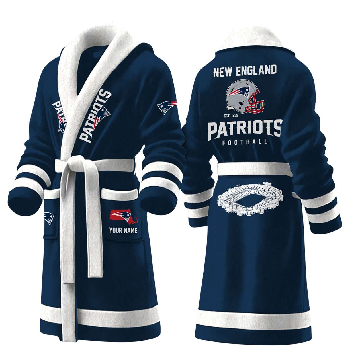 Patriots Football Est 1959 Personalized Fleece Bathrobe Patriots Football Est 1959 Personalized Fleece Bathrobe