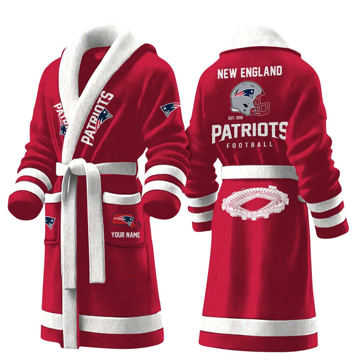 Patriots Football Est 1959 Personalized Fleece Bathrobe Patriots Football Est 1959 Personalized Fleece Bathrobe