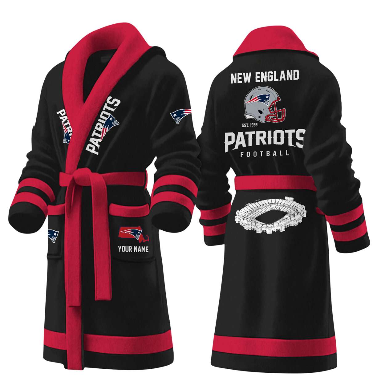 Patriots Football Est 1959 Personalized Fleece Bathrobe Patriots Football Est 1959 Personalized Fleece Bathrobe