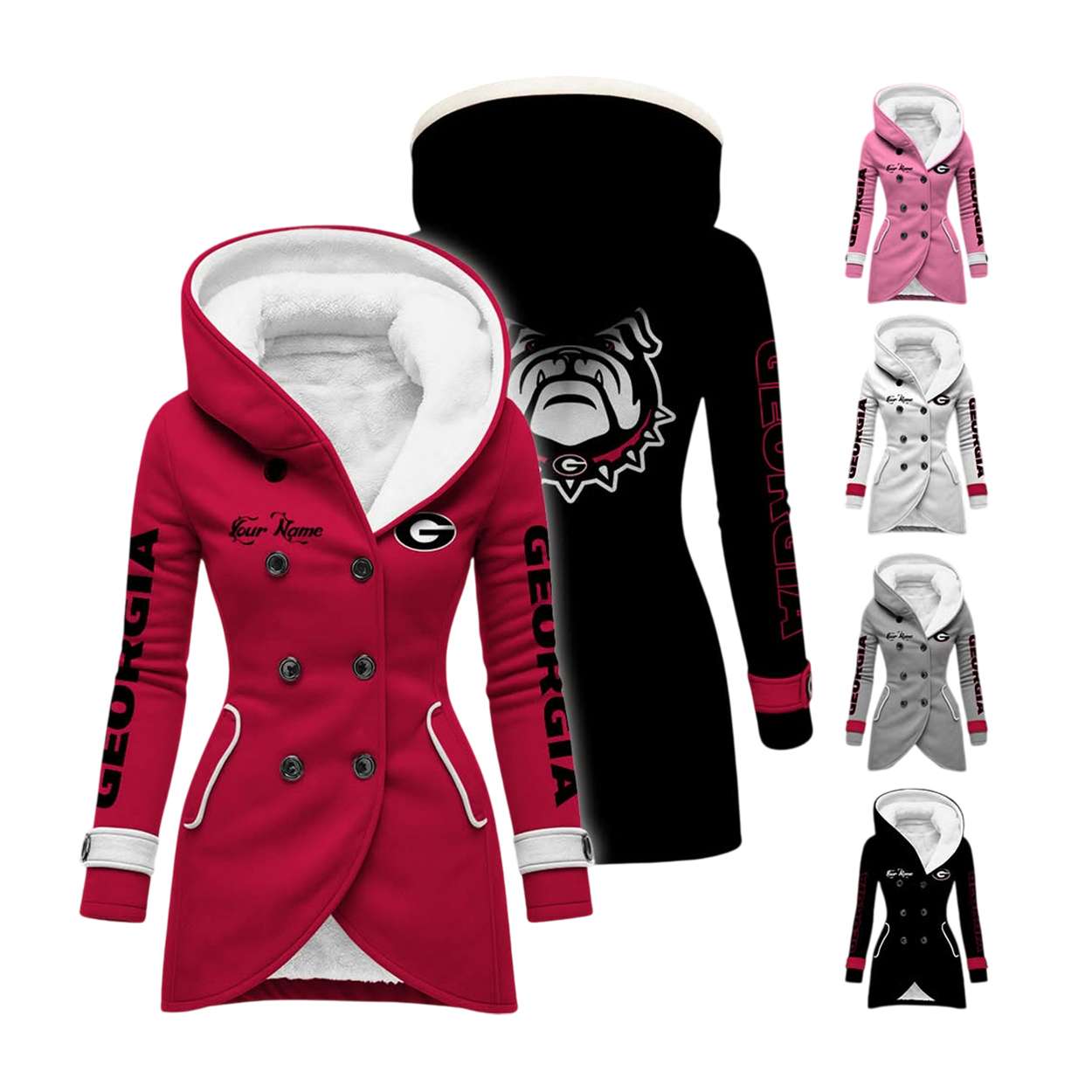 Personalized Bulldogs Long Hooded Fleece Jacket Personalized Bulldogs Long Hooded Fleece Jacket