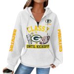 Personalized Packers Classy Until Kickoff Waffle Quarter Zip Hoodie