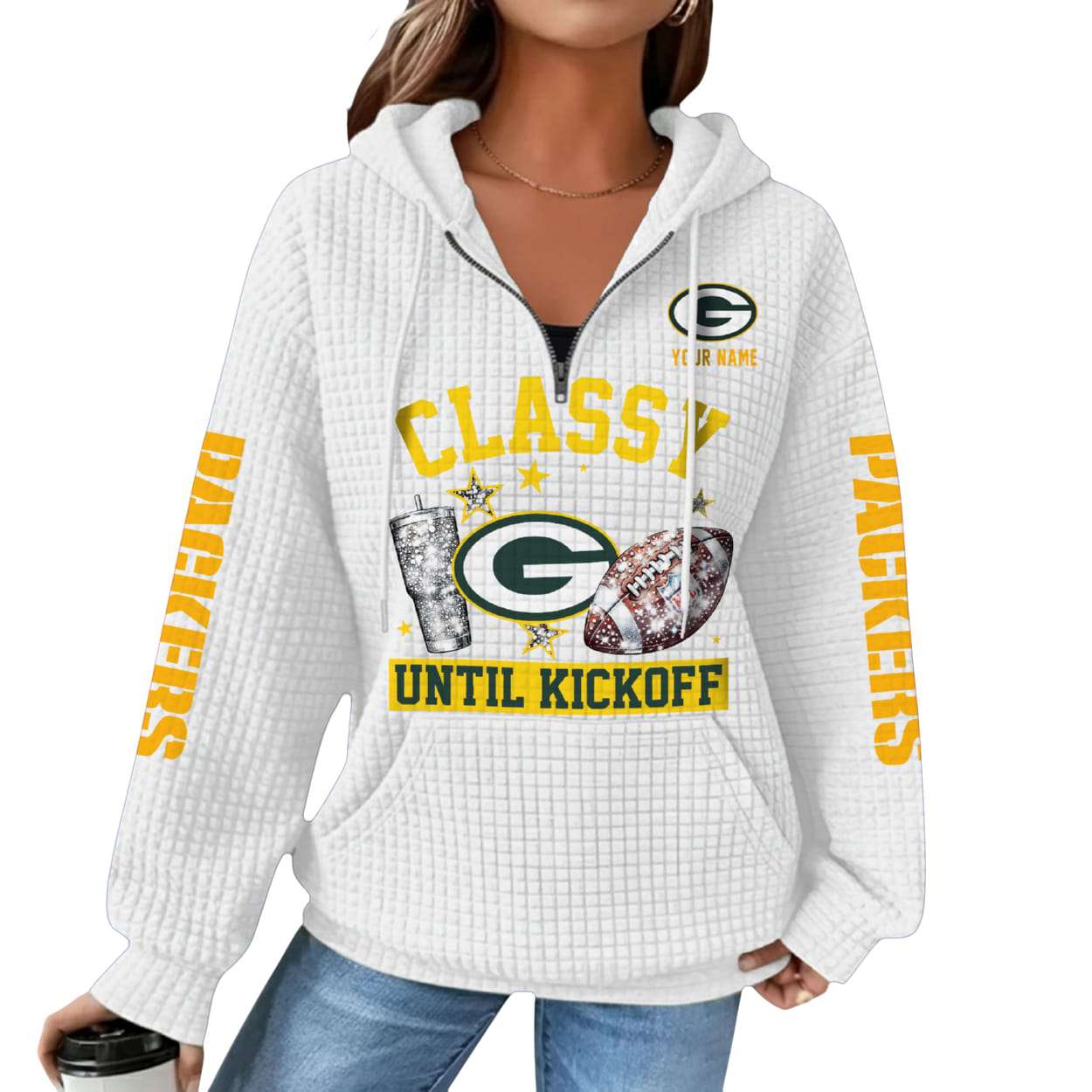 Personalized Packers Classy Until Kickoff Waffle Quarter Zip Hoodie Personalized Packers Classy Until Kickoff Waffle Quarter Zip Hoodie