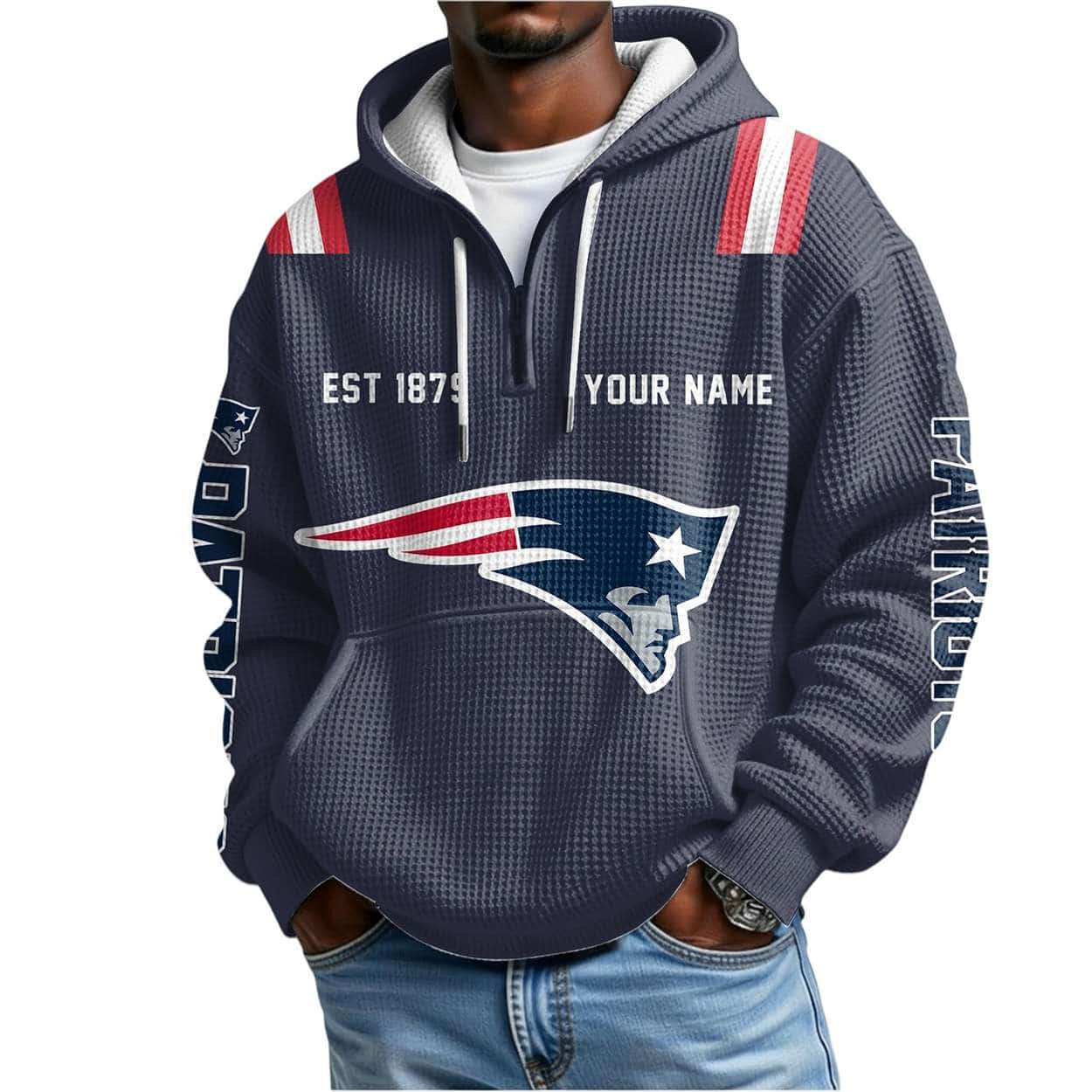 Personalized Patriots Est 1879 Half Zip Waffle Hoodie Personalized Patriots Est 1879 Half Zip Waffle Hoodie