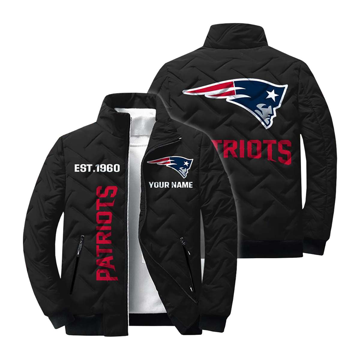 Personalized Patriots Est 1960 Winter Warm Quilted Jacket Personalized Patriots Est 1960 Winter Warm Quilted Jacket