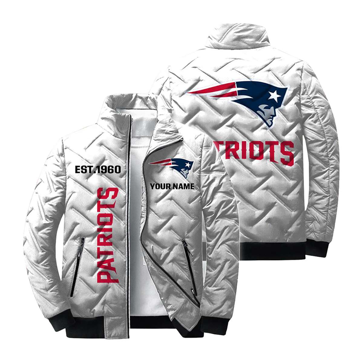 Personalized Patriots Est 1960 Winter Warm Quilted Jacket Personalized Patriots Est 1960 Winter Warm Quilted Jacket