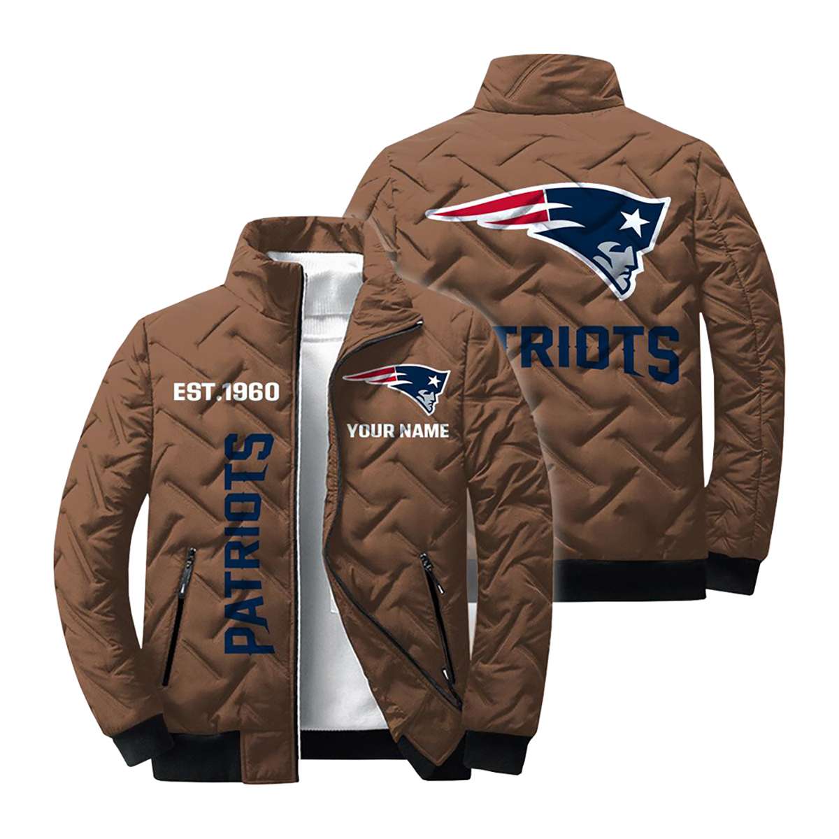 Personalized Patriots Est 1960 Winter Warm Quilted Jacket Personalized Patriots Est 1960 Winter Warm Quilted Jacket