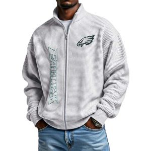 Eagles Football Waffle Zip Up Sweatshirt1