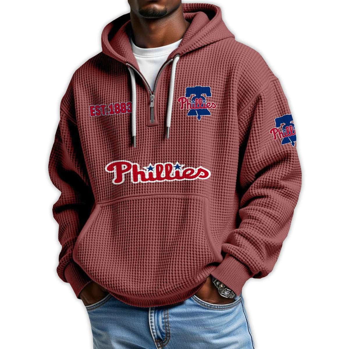 Phillies Est 1883 Quarter Zip Waffle Hoodie Phillies Est 1883 Quarter Zip Waffle Hoodie