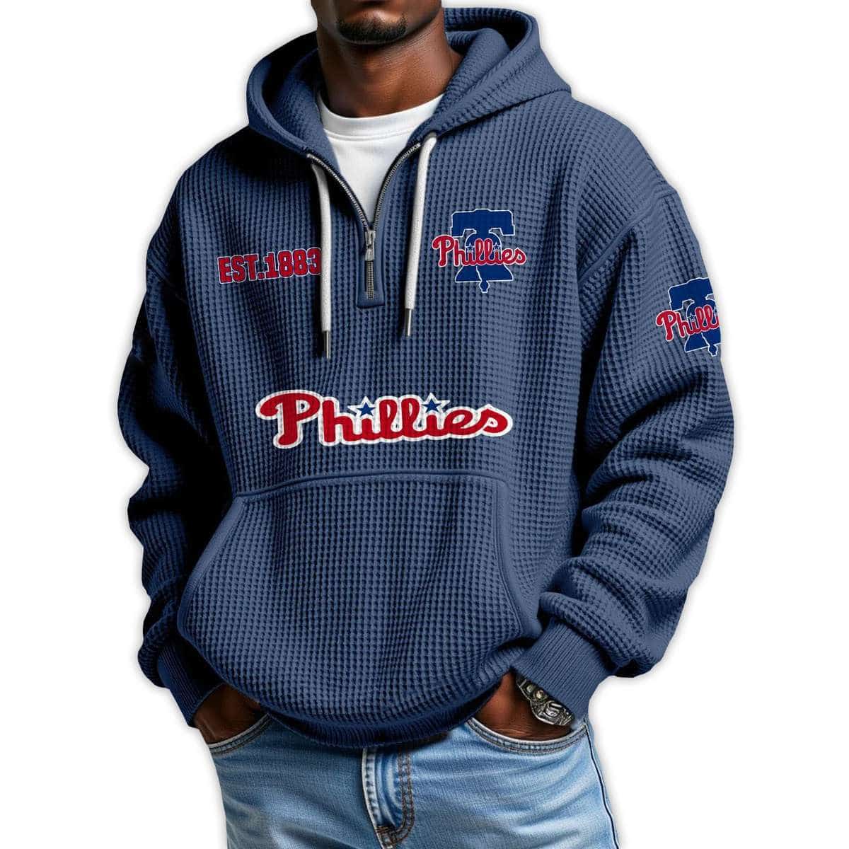 Phillies Est 1883 Quarter Zip Waffle Hoodie Phillies Est 1883 Quarter Zip Waffle Hoodie