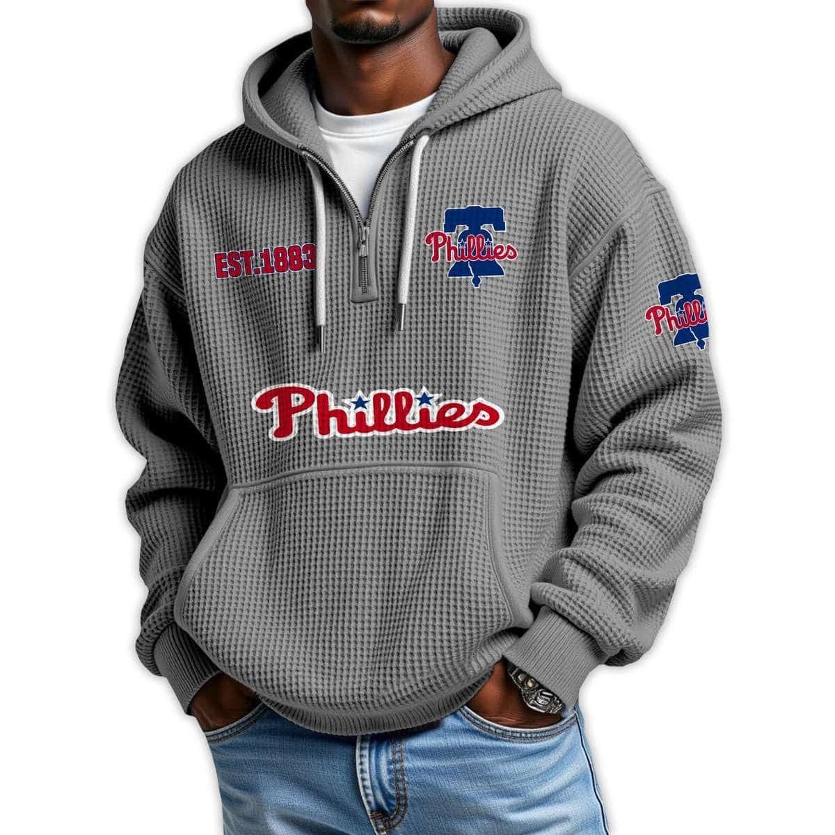 Phillies Est 1883 Quarter Zip Waffle Hoodie Phillies Est 1883 Quarter Zip Waffle Hoodie