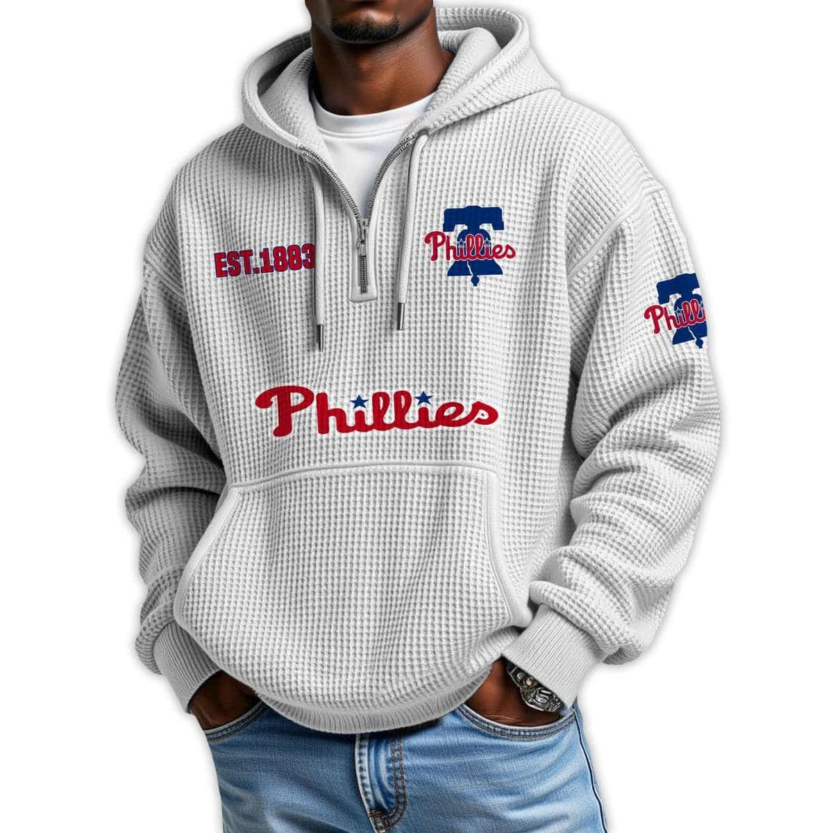 Phillies Est 1883 Quarter Zip Waffle Hoodie Phillies Est 1883 Quarter Zip Waffle Hoodie