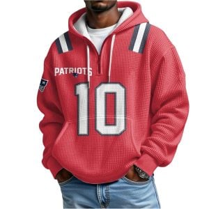 Drake Maye 10 Patriots Quarter Zip Waffle Hoodie 1 Drake Maye 10 Patriots Quarter Zip Waffle Hoodie1