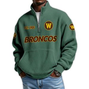 Broncos Football Est 1906 Waffle Stand Collar Half Zip Sweatshirt1