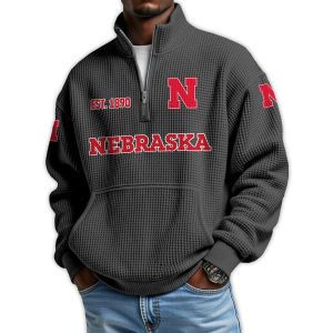 Nebraska Football Est 1890 Waffle Stand Collar Half Zip Sweatshirt1