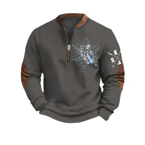 Mens Vintage Apres Ski Design Printed Zip Collar Sweatshirt4