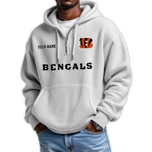 2025 Personalized Bengals Quarter Zip Waffle Hoodie1