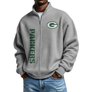 Packers Football Waffle Zip Up Sweatshirt4