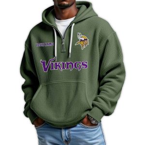 2025 Personalized Vikings Quarter Zip Waffle Hoodie4