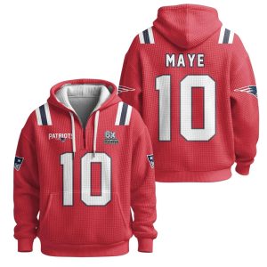 Drake Maye Patriots 6x SBowl Quarter Zip Waffle Hoodie 4 Drake Maye Patriots 6x SBowl Quarter Zip Waffle Hoodie4