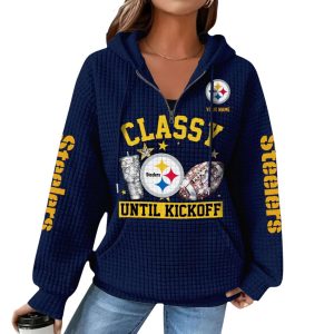 Personalized Steelers Classy Until Kickoff Waffle Quarter Zip Hoodie 2 Personalized Steelers Classy Until Kickoff Waffle Quarter Zip Hoodie2