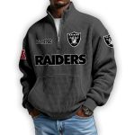 Raiders Est 1960 Waffle Stand Collar Half Zip Sweatshirt