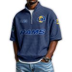 Rams Est 1937 Waffle Stand Collar Half Zip Polo Shirt