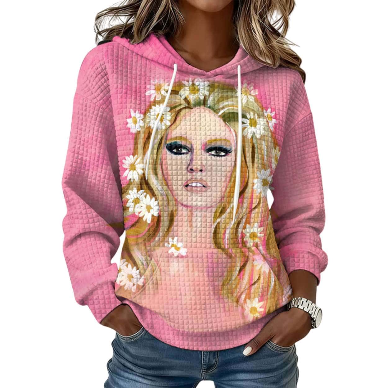Retro Brigitte Bardot Watercolor Painting Print Waffle Hoodie Retro Brigitte Bardot Watercolor Painting Print Waffle Hoodie