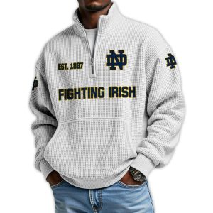 Fighting Irish Football Est 1887 Waffle Stand Collar Half Zip Sweatshirt4