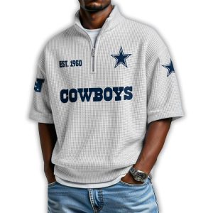Cowboys Est 1960 Waffle Stand Collar Half Zip Polo Shirt 4 Cowboys Est 1960 Waffle Stand Collar Half Zip Polo Shirt4