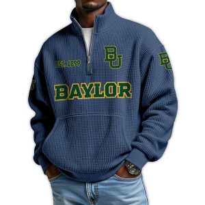 Baylor Football Est 1899 Waffle Stand Collar Half Zip Sweatshirt3