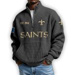 Saints Est 1966 Waffle Stand Collar Half Zip Sweatshirt