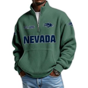 Nevada Football Est 1896 Waffle Stand Collar Half Zip Sweatshirt2