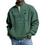 Spartans Football Est 1896 Waffle Stand Collar Half Zip Sweatshirt