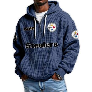 Steelers Est 1933 Quarter Zip Waffle Hoodie2