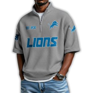 Lions Est 1930 Waffle Stand Collar Half Zip Polo Shirt3