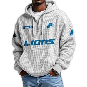 Lions Est 1930 Quarter Zip Waffle Hoodie1