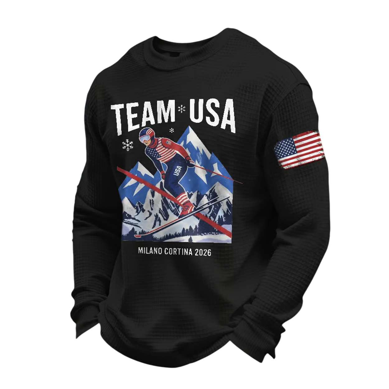 Team USA Milano Cortina 2026 Print Waffle Long Sleeve T-Shirt Team USA Milano Cortina 2026 Print Waffle Long Sleeve T-Shirt