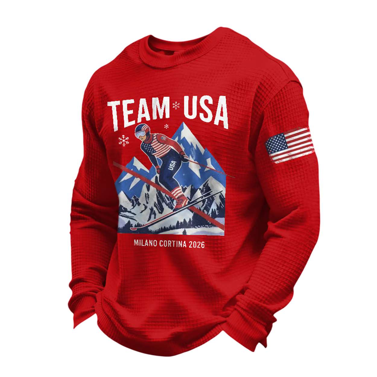 Team USA Milano Cortina 2026 Print Waffle Long Sleeve T-Shirt Team USA Milano Cortina 2026 Print Waffle Long Sleeve T-Shirt