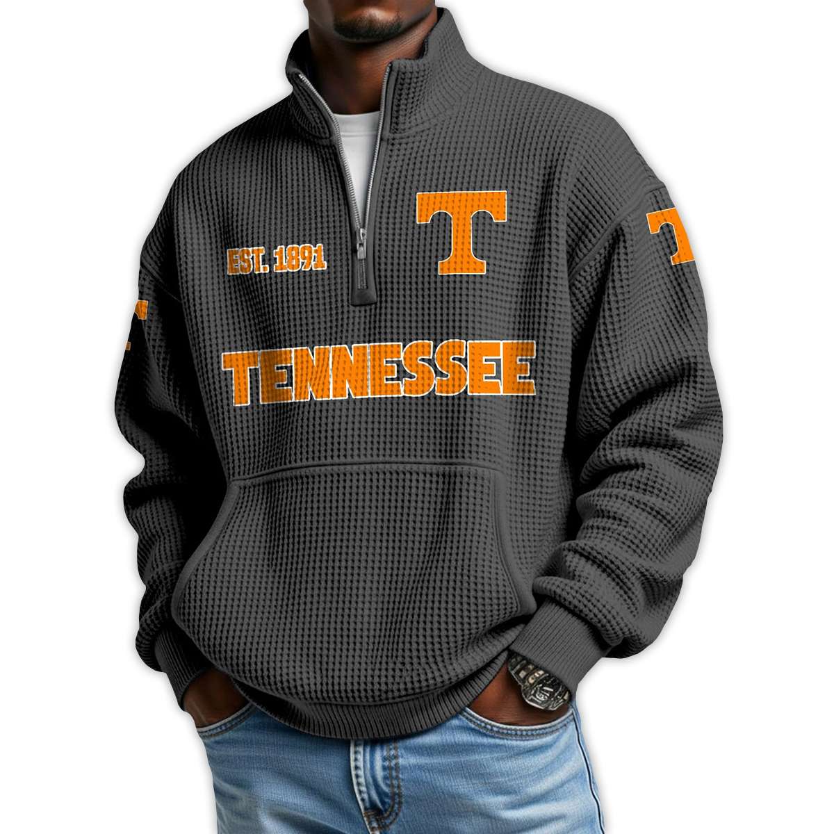Tennessee Football Est 1891 Waffle Stand Collar Half Zip Sweatshirt Tennessee Football Est 1891 Waffle Stand Collar Half Zip Sweatshirt