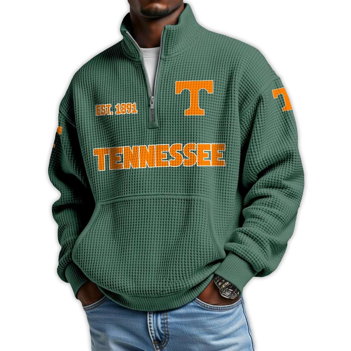 Tennessee Football Est 1891 Waffle Stand Collar Half Zip Sweatshirt Tennessee Football Est 1891 Waffle Stand Collar Half Zip Sweatshirt