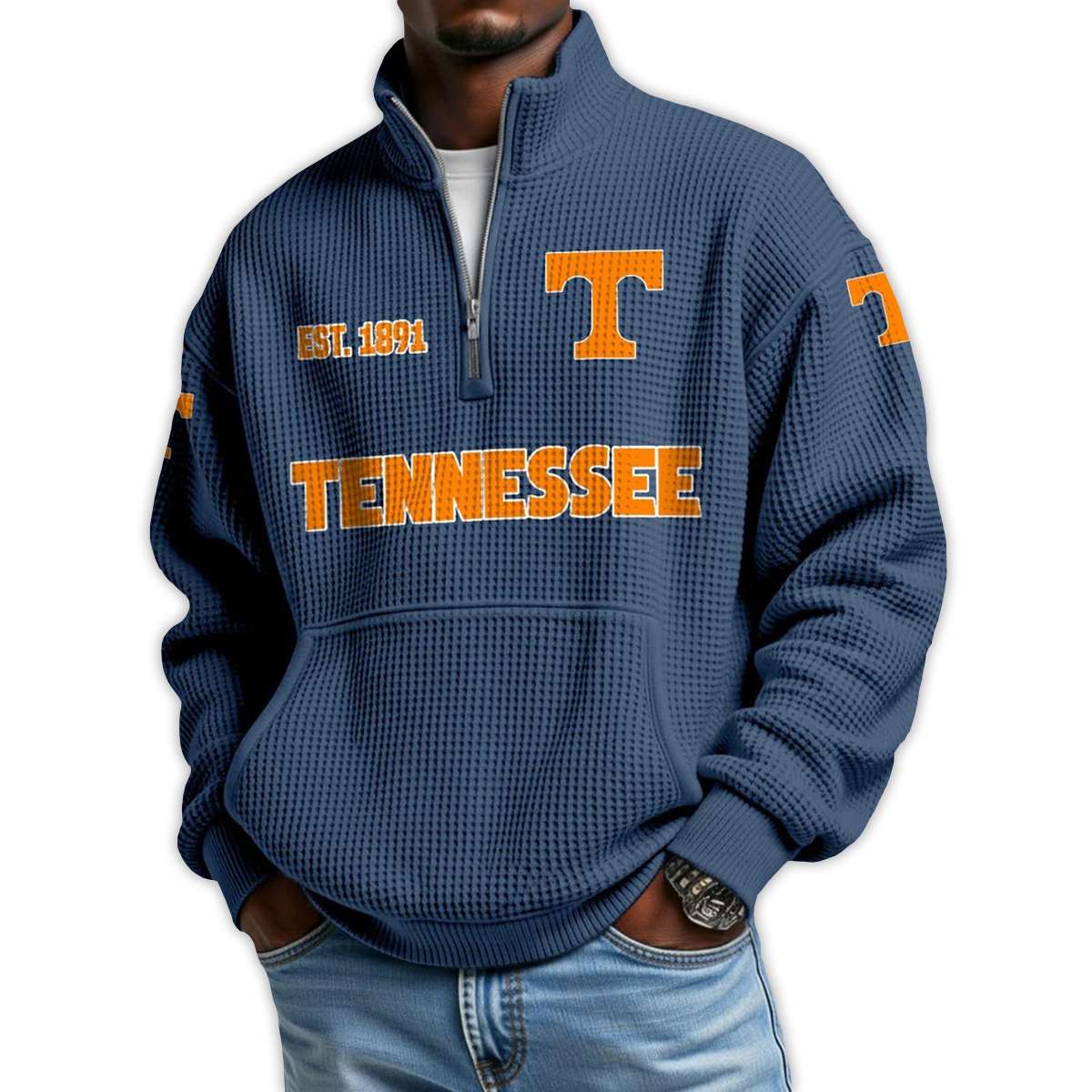Tennessee Football Est 1891 Waffle Stand Collar Half Zip Sweatshirt Tennessee Football Est 1891 Waffle Stand Collar Half Zip Sweatshirt