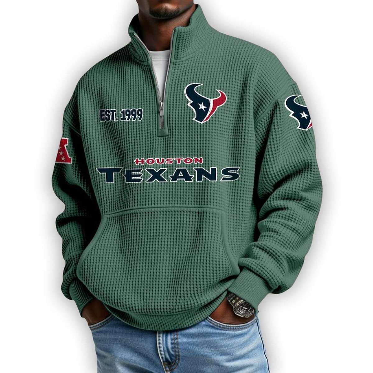Texans Est 1999 Waffle Stand Collar Half Zip Sweatshirt Texans Est 1999 Waffle Stand Collar Half Zip Sweatshirt